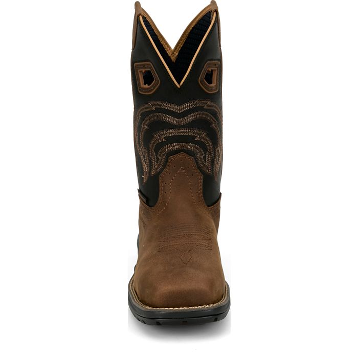 Justin Men's Slickline 11" Brown Water Buffalo Square Soft Toe Work Boots - WR4142