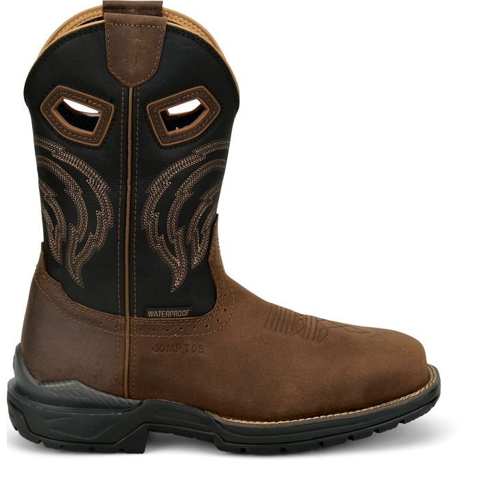 Justin Men's Slickline 11" Nano Composite Toe Waterproof Brown Water Buffalo Work Boots - WR4143
