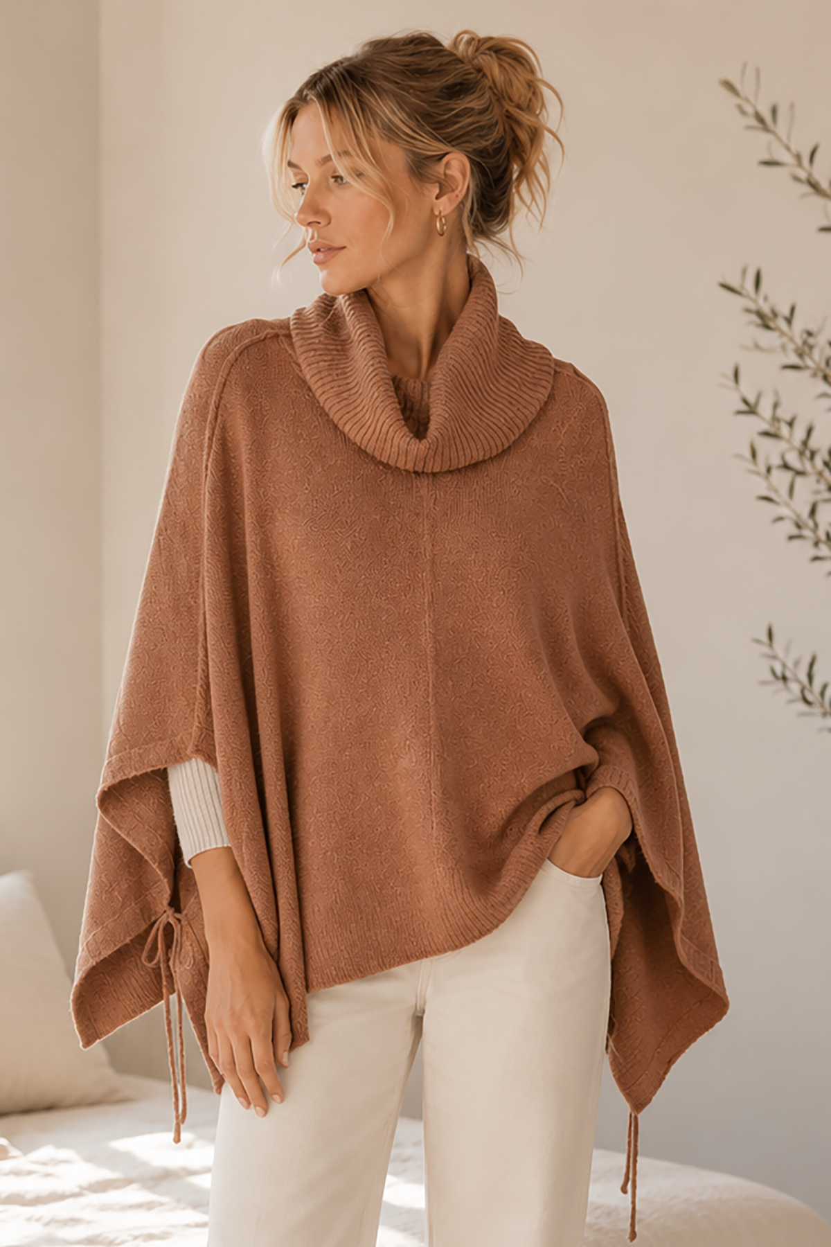 Winslow Collection Cozy Cowl Neck Knit Poncho - Caramel