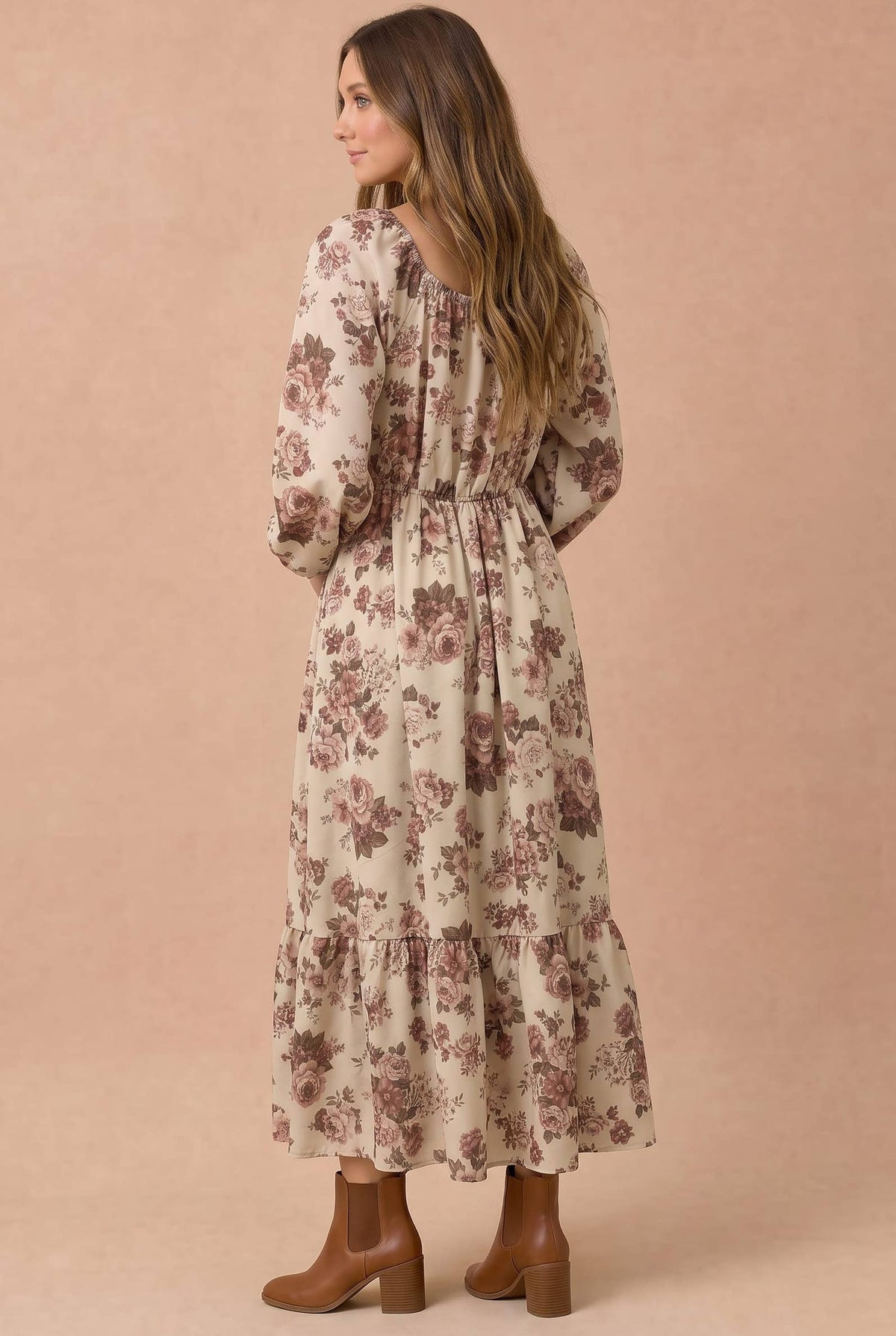 Haptics Women's Floral Smocked Tiered Midi Dress