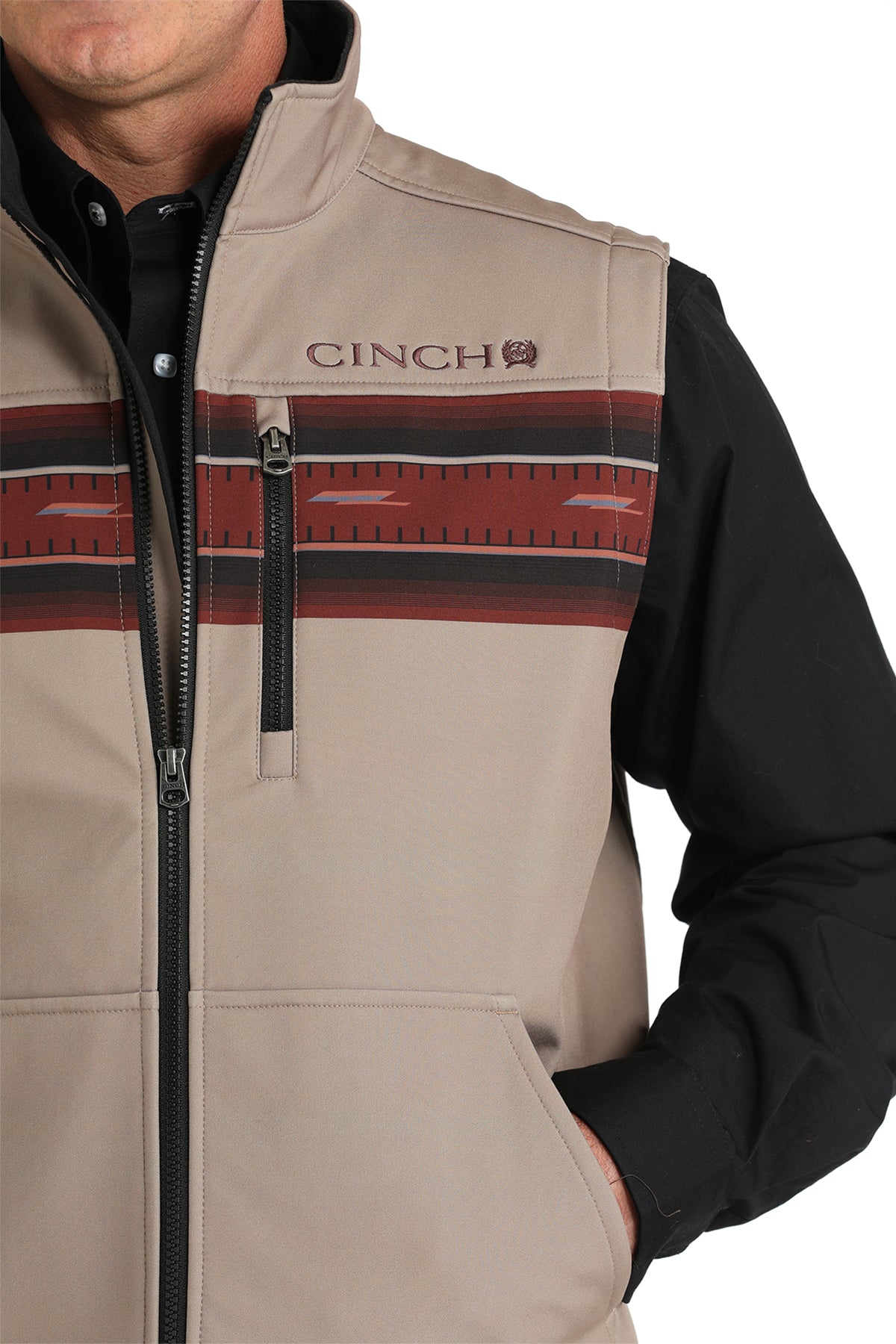 Cinch Men's Color Blocked Bonded Rib Hem Khaki Vest - MWV1545004 - KHA - M