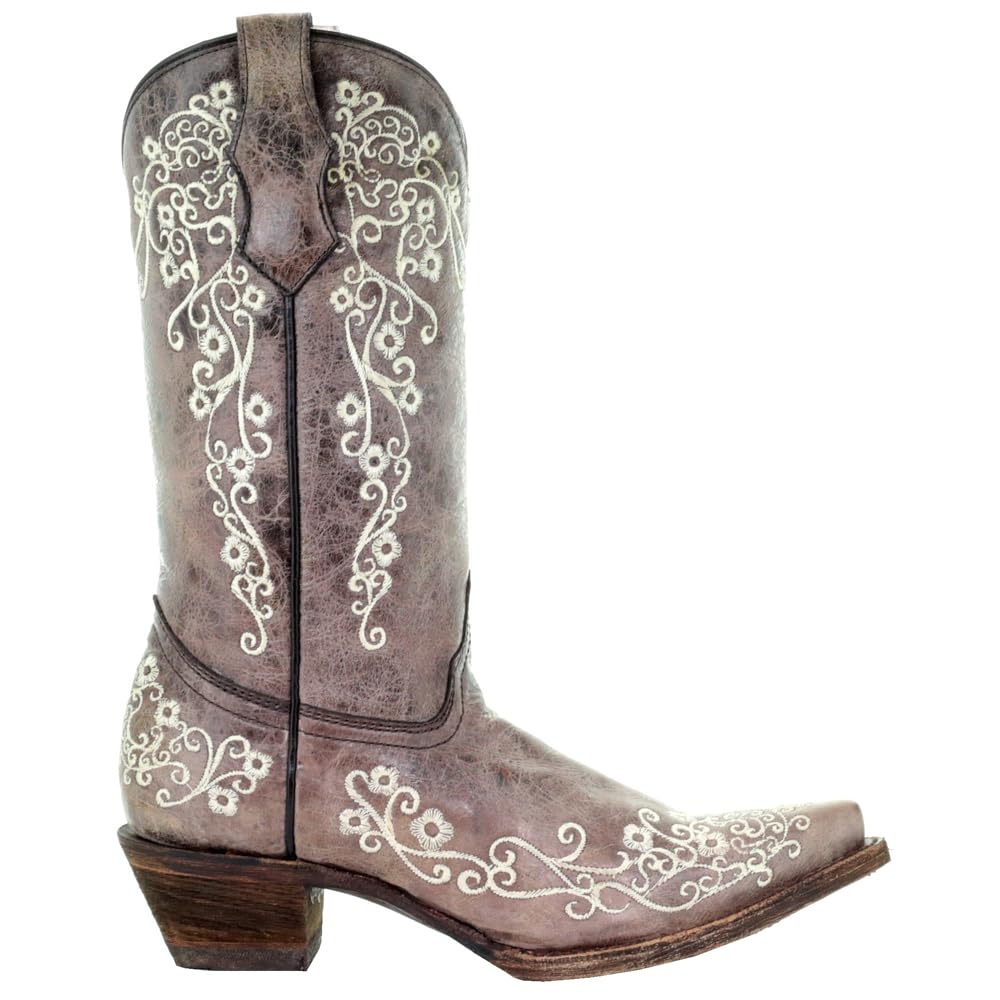 Corral Youth 10" Brown & Bone Embroidery Snip Toe Cowgirl Boot - A2773 - 2M