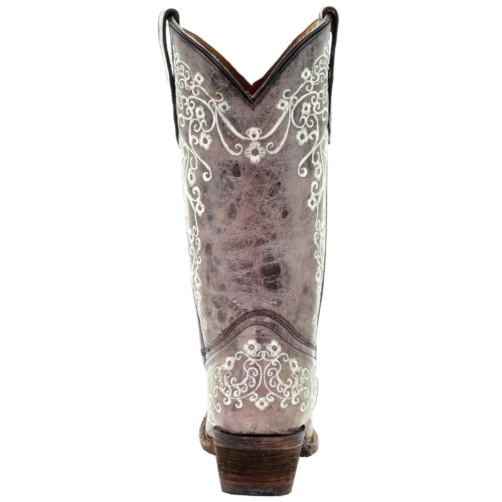 Corral Youth 10" Brown & Bone Embroidery Snip Toe Cowgirl Boot - A2773 - 2M