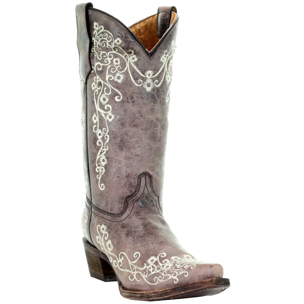 Corral Youth 10" Brown & Bone Embroidery Snip Toe Cowgirl Boot - A2773 - 2M