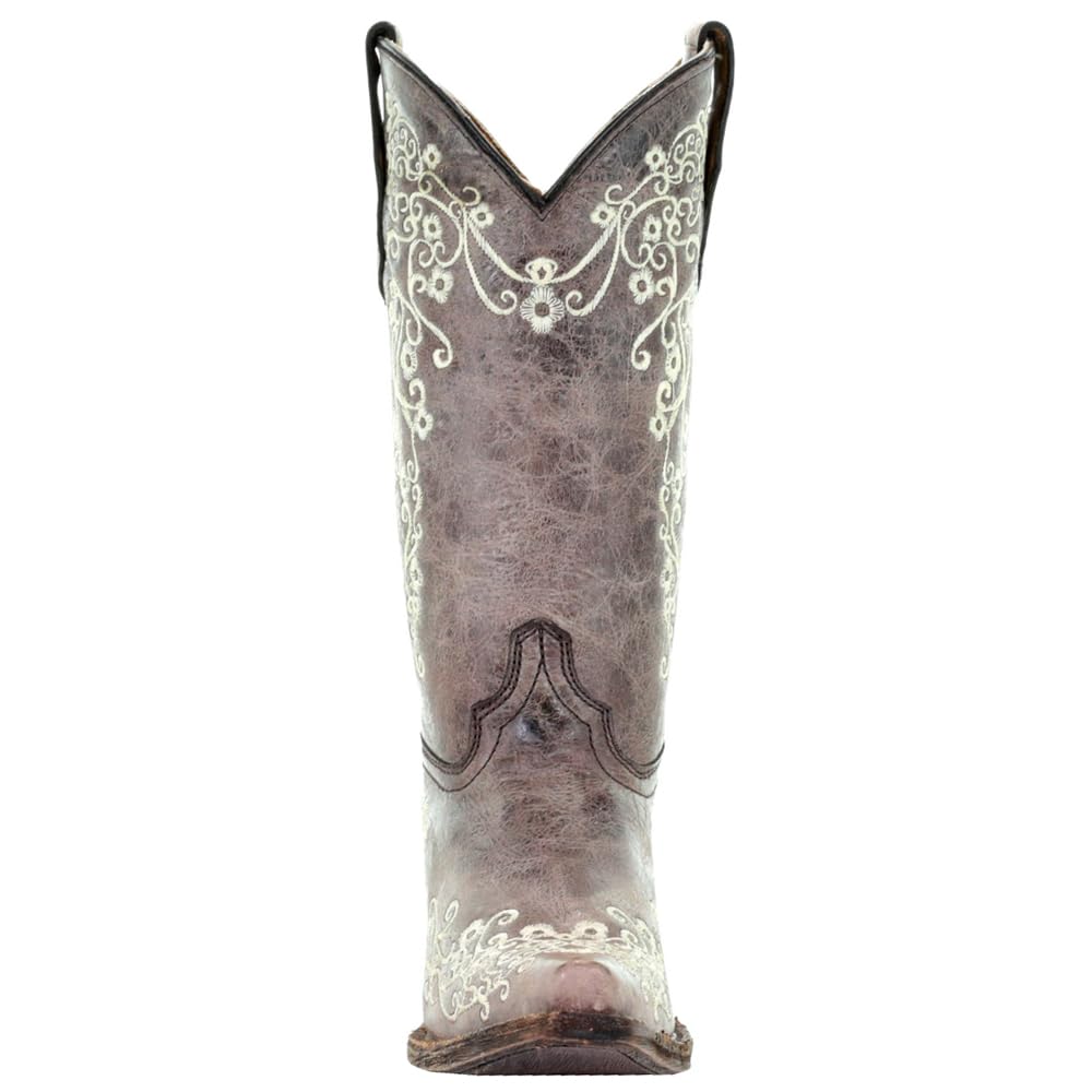 Corral Youth 10" Brown & Bone Embroidery Snip Toe Cowgirl Boot - A2773 - 2M