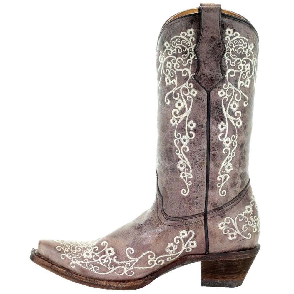 Corral Youth 10" Brown & Bone Embroidery Snip Toe Cowgirl Boot - A2773 - 2M