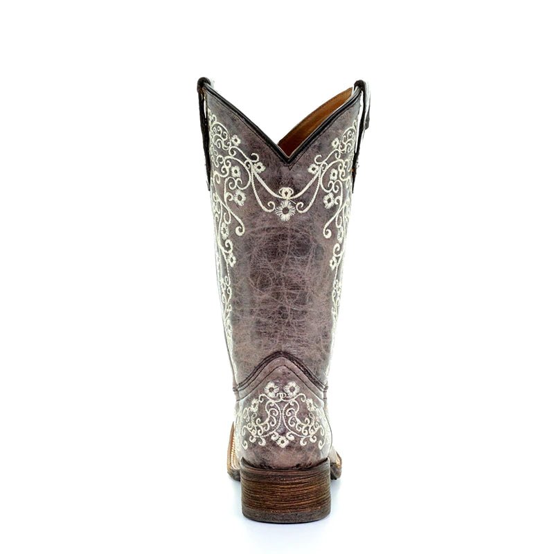 Corral Youth 10" Carter Bone Embroidery Square Toe Cowgirl Boot - A2980 - 01