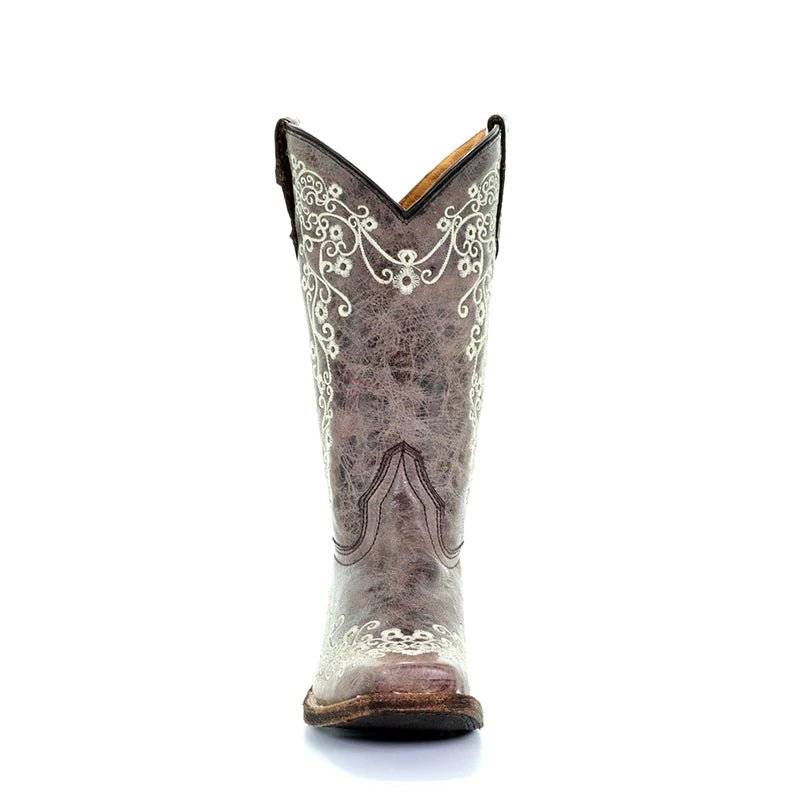 Corral Youth 10" Carter Bone Embroidery Square Toe Cowgirl Boot - A2980 - 01