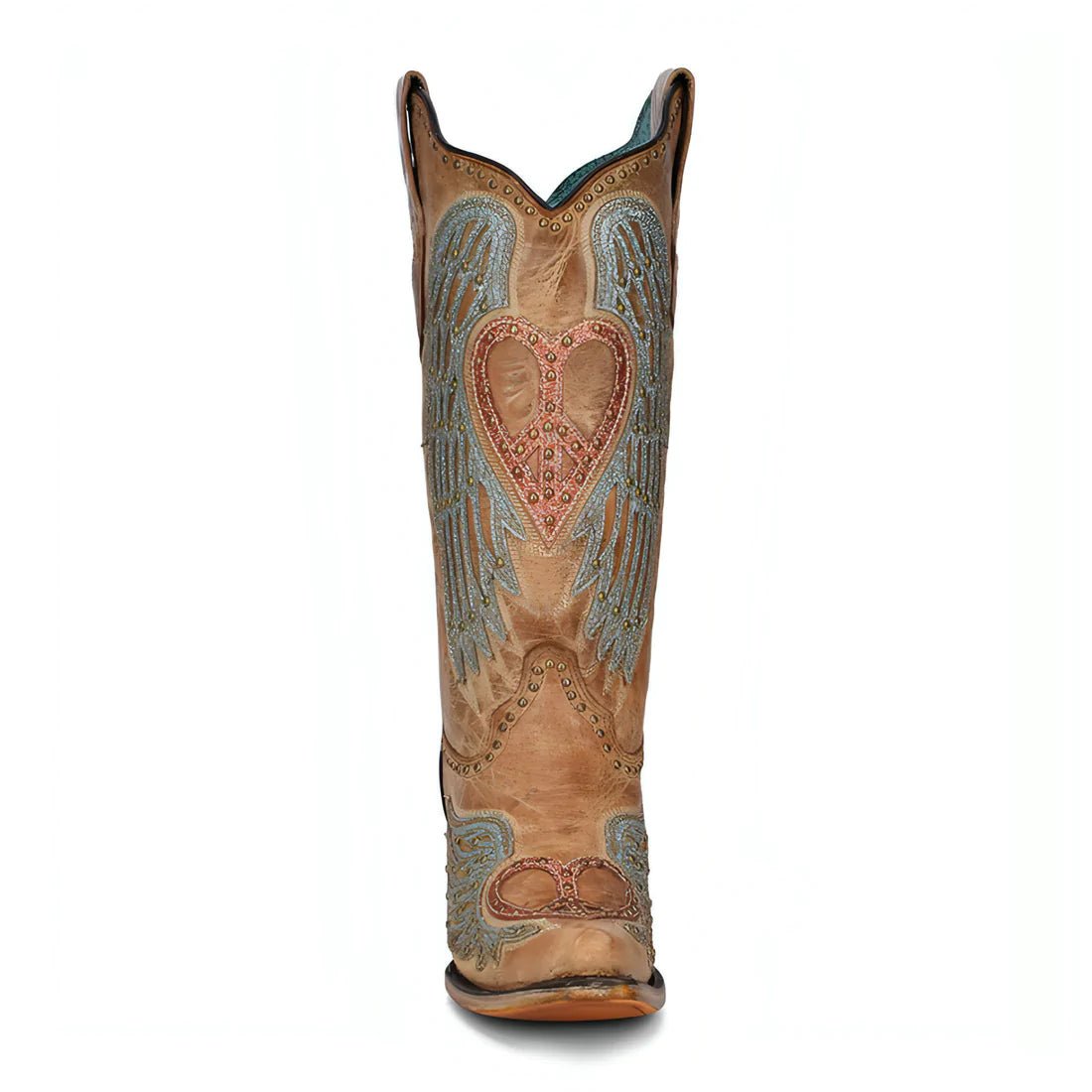 Corral Women's 13" Sand Heart & Wings Overlay & Embroidery & Studs Western Boots - A4235 - 5M