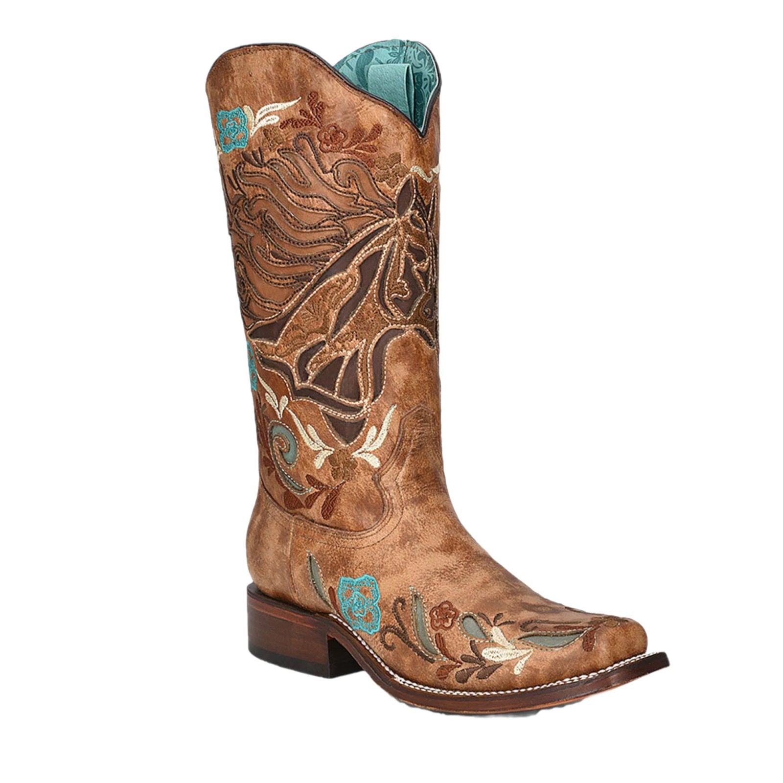 Corral Women's 11" Horse Inlay & Multicolor Embroidery Square Toe Iridescent Boot - A4266 - 5M