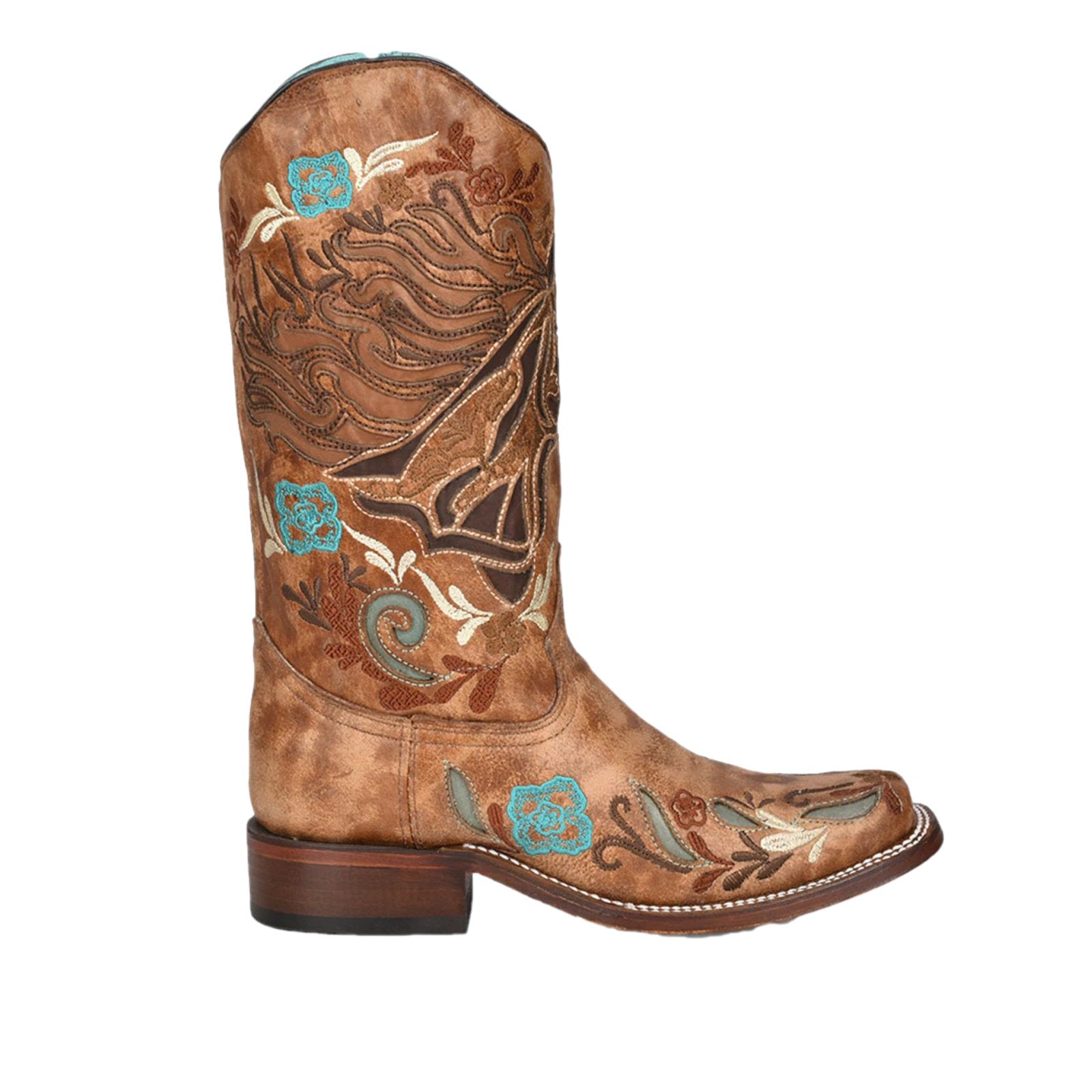 Corral Women's 11" Horse Inlay & Multicolor Embroidery Square Toe Iridescent Boot - A4266 - 5M