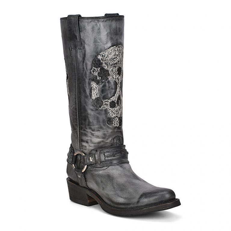 Corral Women's 13" Embroidered Skull & Harness Round Toe Western Motorcycle Boot - A4274 - 5M