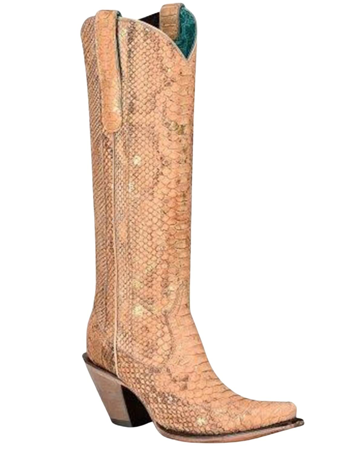 Corral Women's 15" Nude Honey Full Python Tall Top Snip Toe Western Boot - A4295 - 5M