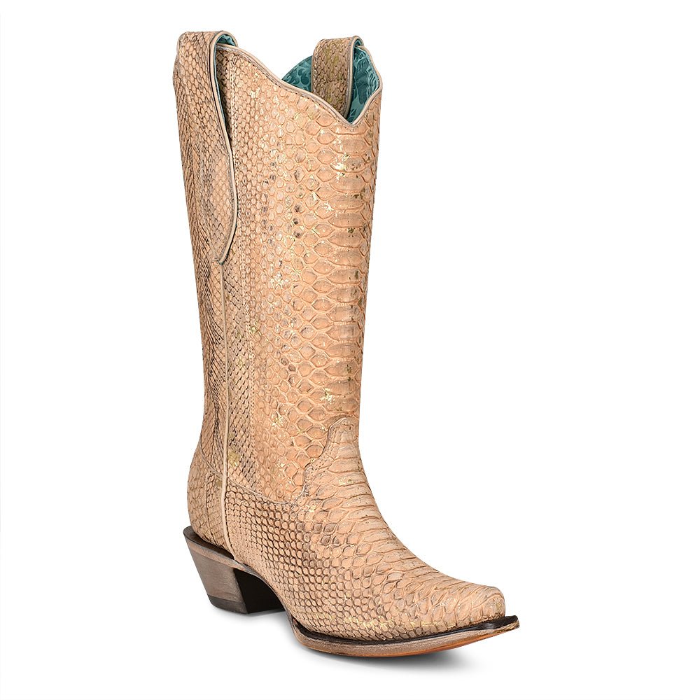 Corral Women's 13" Nude Full Python Snip Toe Western Boot - A4296 - 5M