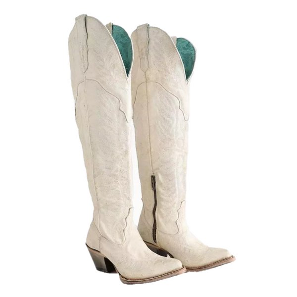 Corral Women's 20" Over The Knee Distressed White Snip Toe Western Boot - A4311 - 5M