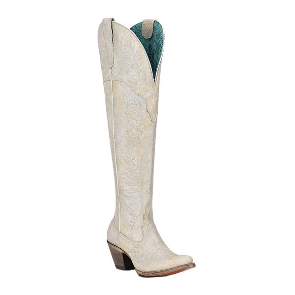 Corral Women's 20" Over The Knee Distressed White Snip Toe Western Boot - A4311 - 5M