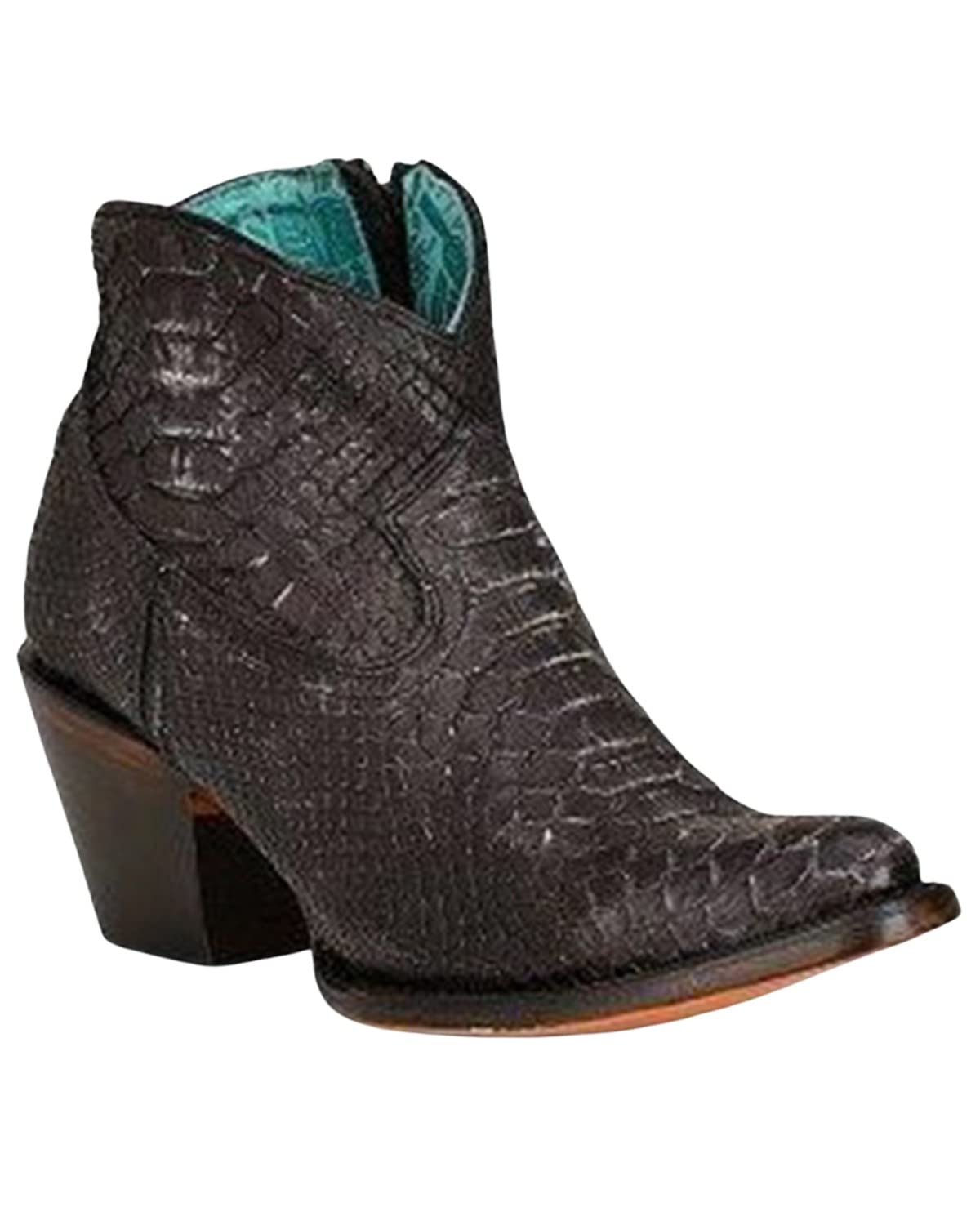 Corral Women's 5" Distressed Black Full Python J Toe Western Bootie - A4324 - 5M