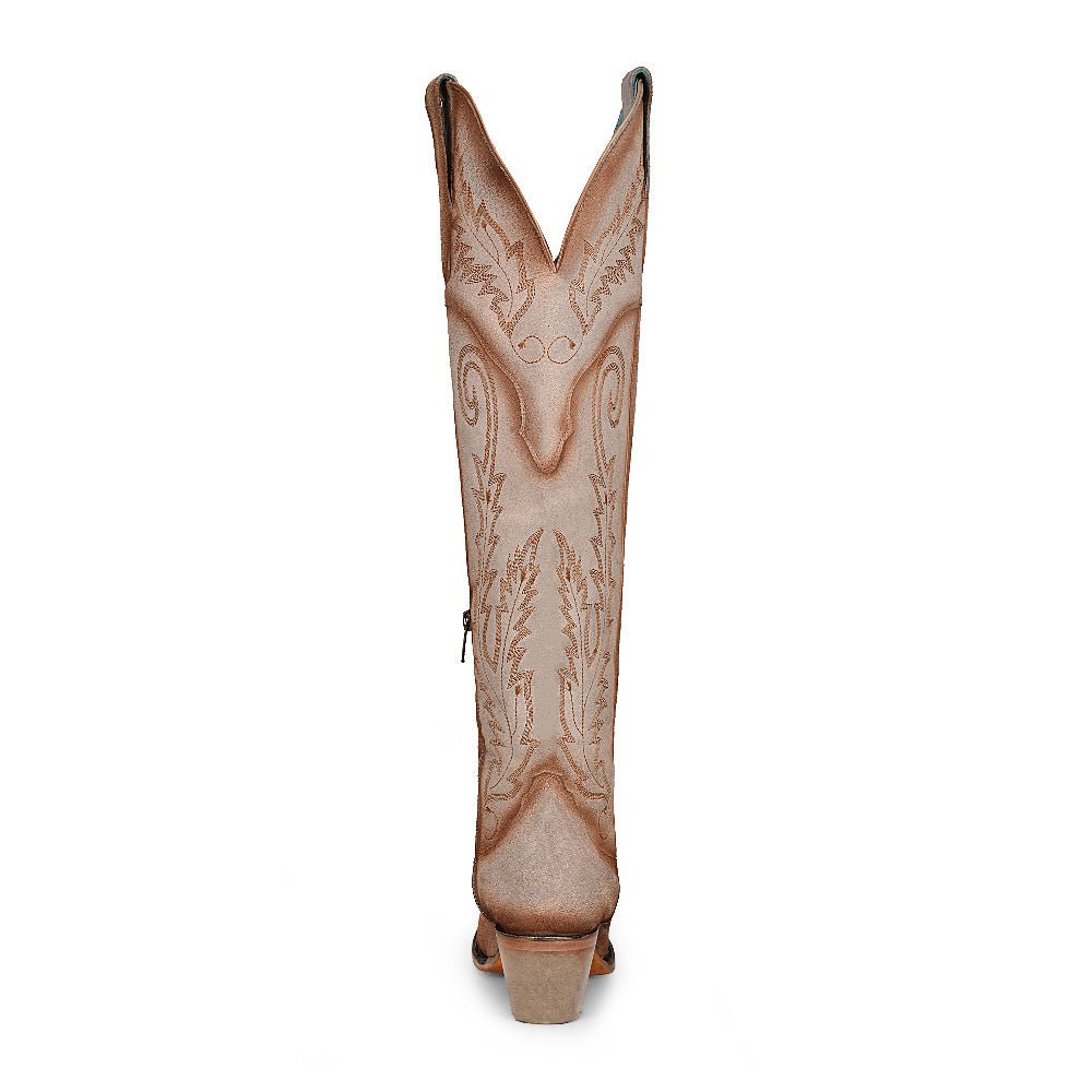 Corral Women's 21" Bone Embroidery Tall Pointed Toe Western Boot - A4403 - 6.5M