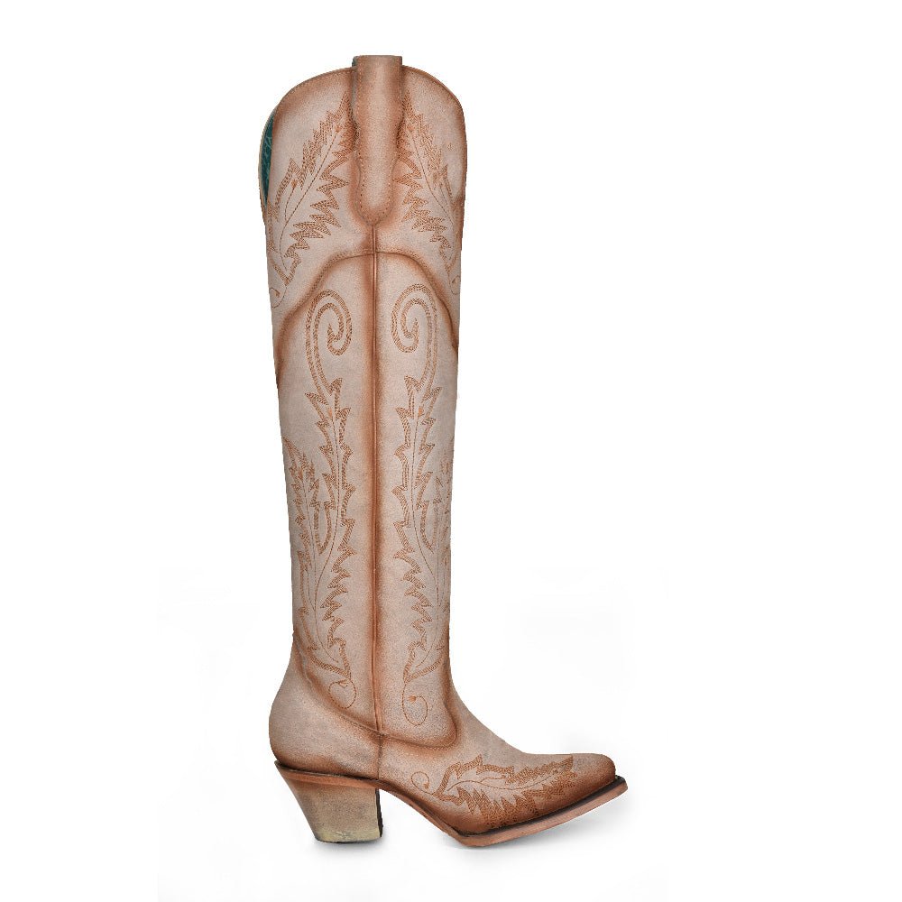 Corral Women's 21" Bone Embroidery Tall Pointed Toe Western Boot - A4403 - 6.5M