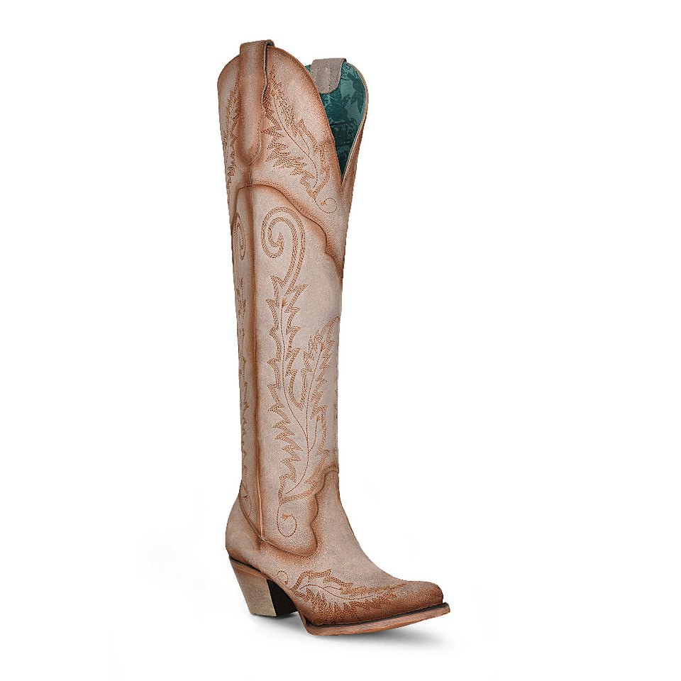 Corral Women's 21" Bone Embroidery Tall Pointed Toe Western Boot - A4403 - 6.5M