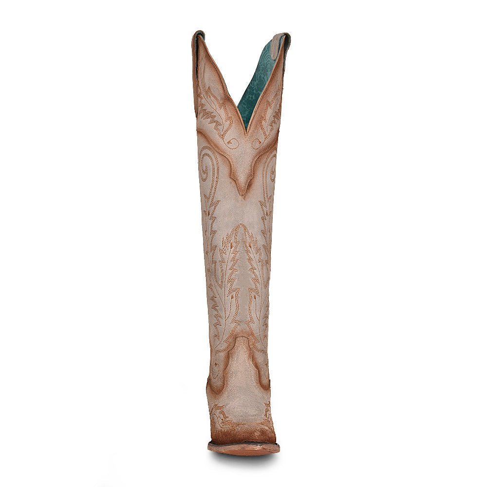 Corral Women's 21" Bone Embroidery Tall Pointed Toe Western Boot - A4403 - 6.5M