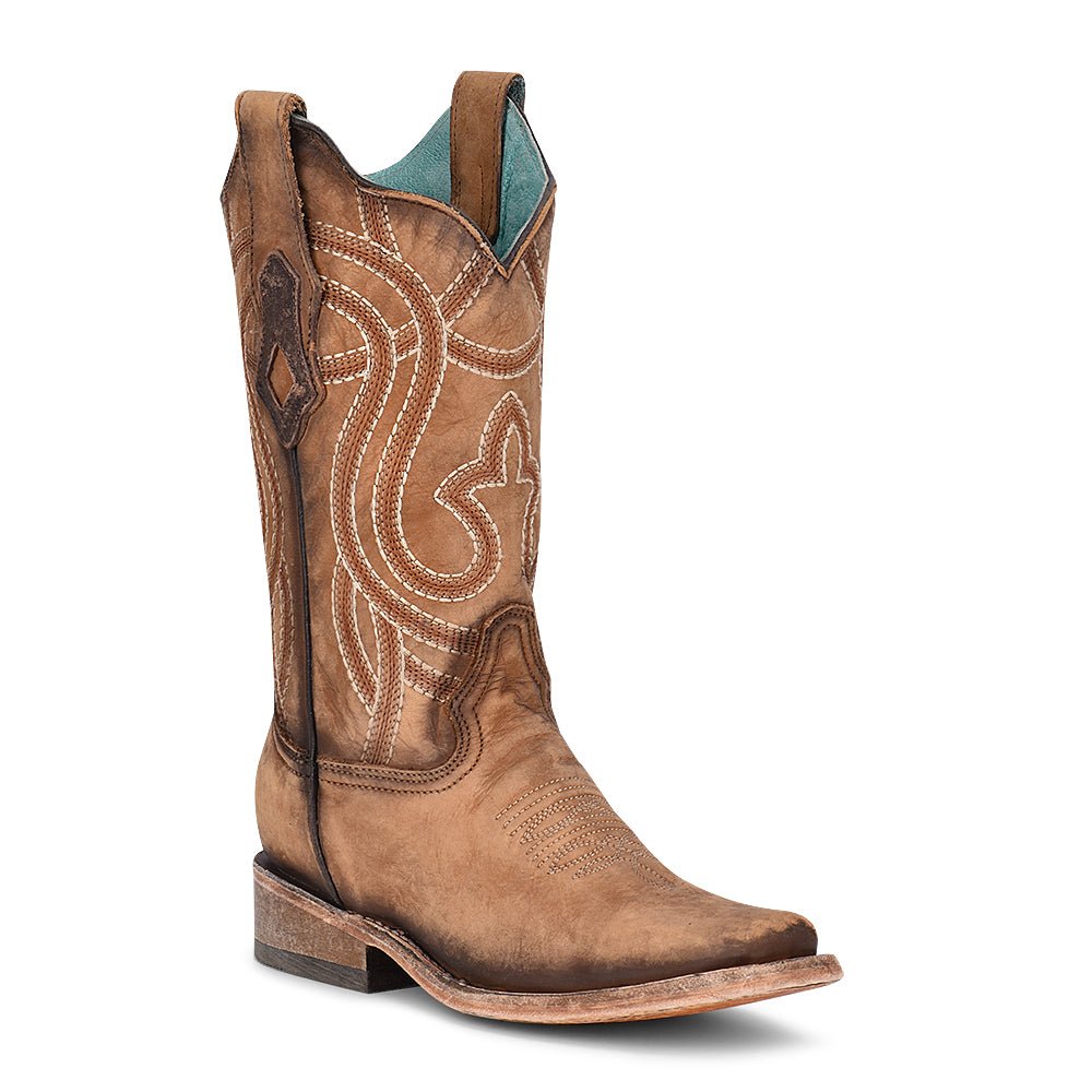 Corral Circle G Women's 12" Shedron Embroidery Square Toe Western Boot - C3852 - 6M