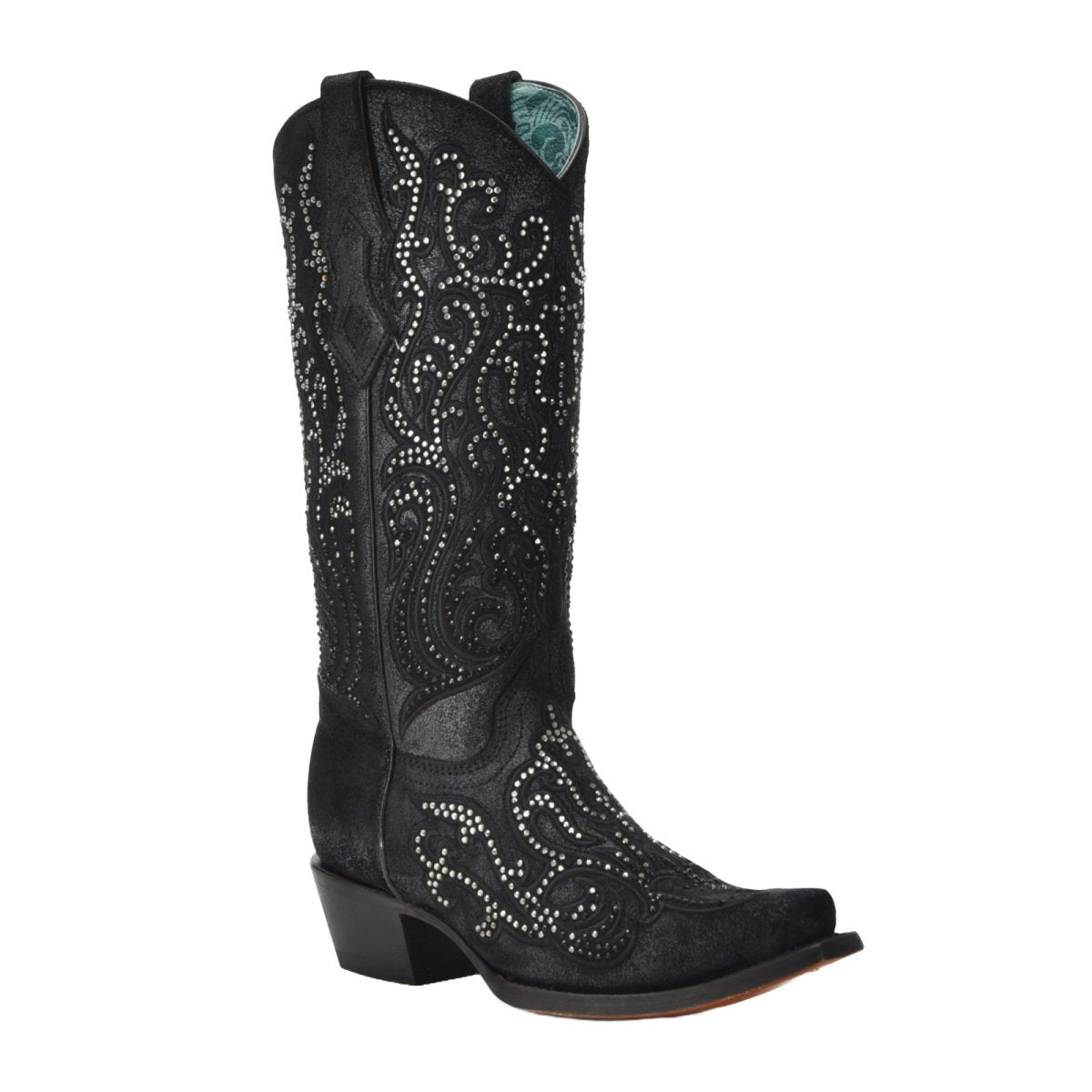 Corral Women's 13" Embroidery & Crystals Black Western Boots - C4100 - 5M