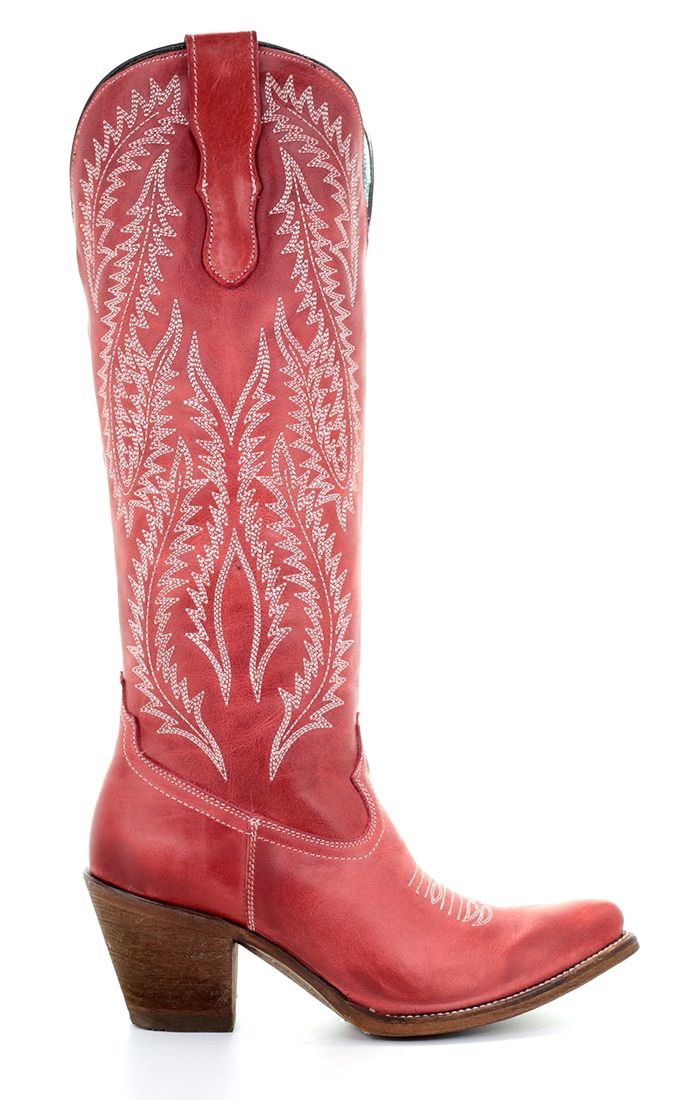 Corral Women's 15" Rioja Red Embroidered Tall Snip Toe Western Boot - E1318 - 7M