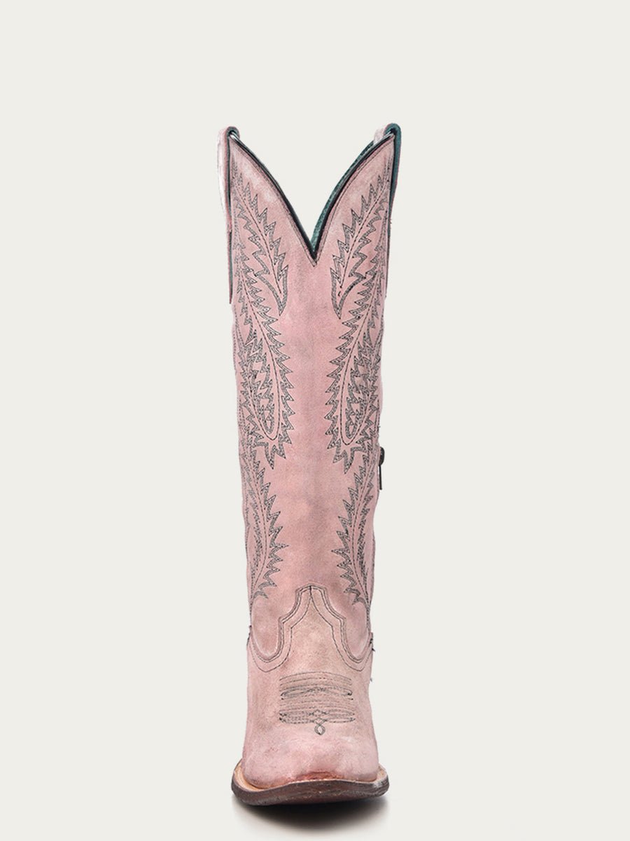 Corral Women's 16" Rose Pink Embroidery Tall Knee - High Snip Toe Western Boot - E1447 - 7M