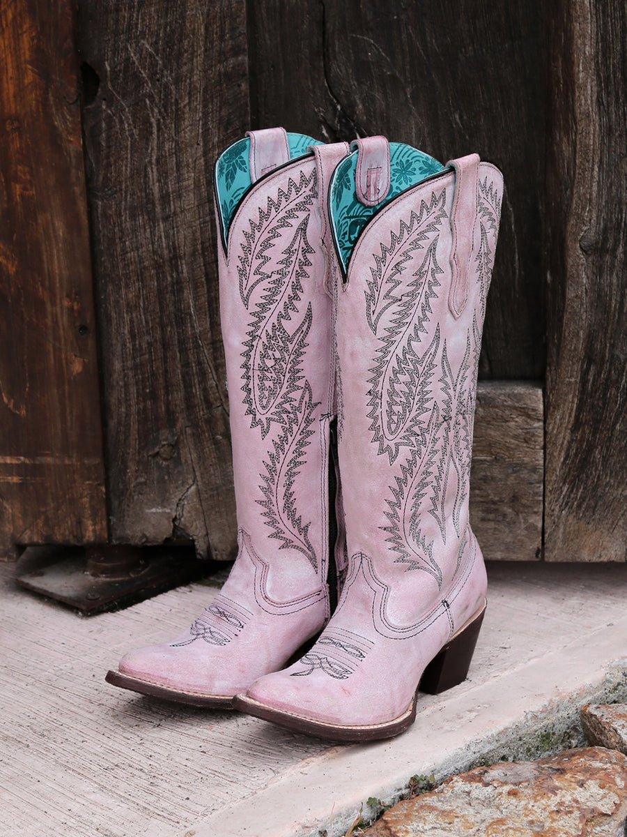 Corral Women's 16" Rose Pink Embroidery Tall Knee - High Snip Toe Western Boot - E1447 - 7M