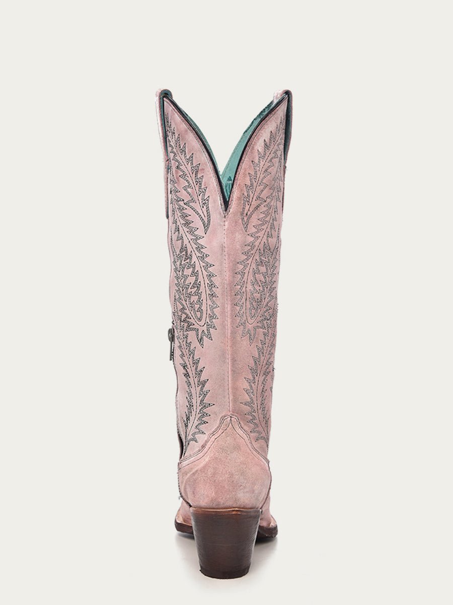 Corral Women's 16" Rose Pink Embroidery Tall Knee - High Snip Toe Western Boot - E1447 - 7M