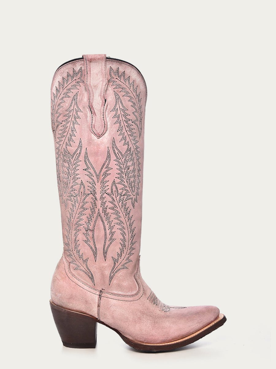 Corral Women's 16" Rose Pink Embroidery Tall Knee - High Snip Toe Western Boot - E1447 - 7M