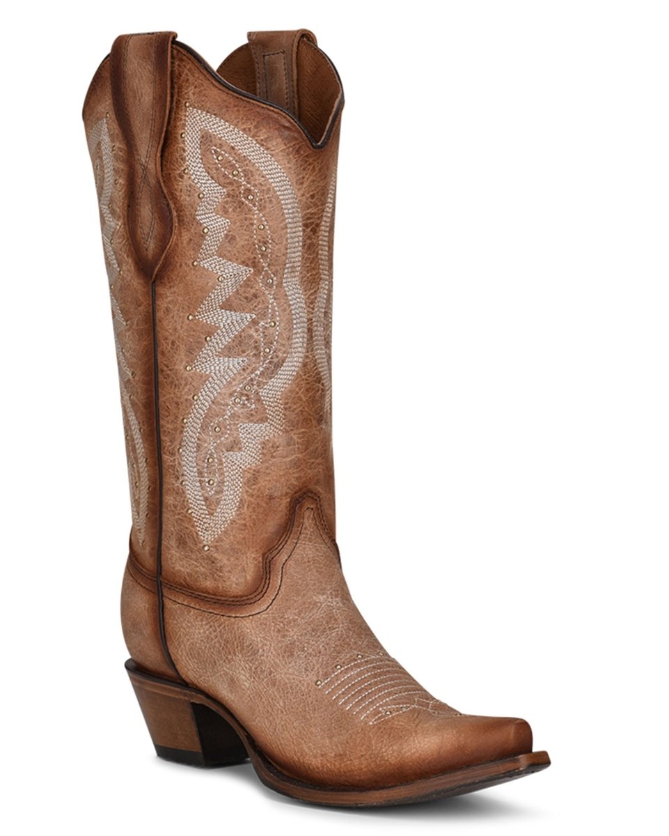 Corral Circle G Women's 13" Embroidery & Studs Brown Snip Toe Western Boots - L2041 - 05M