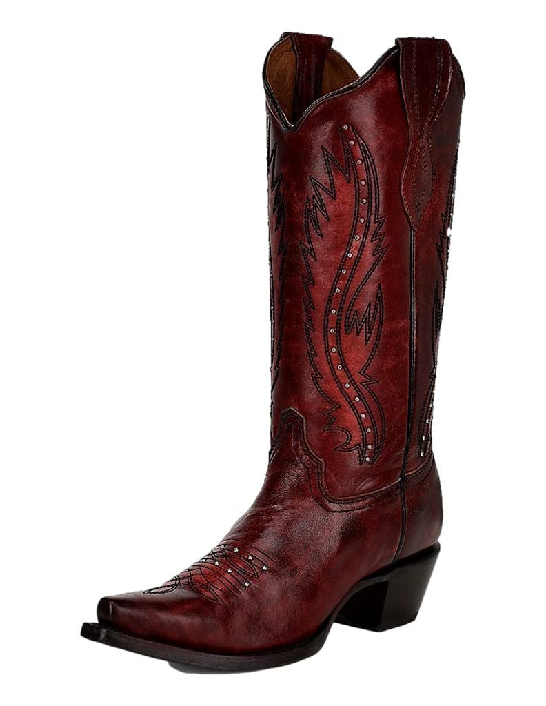 Corral Circle G Women's 13" Wine Embroidery Studs Snip Toe Western Boot - L2067 - 5