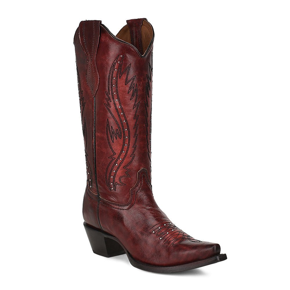 Corral Circle G Women's 13" Wine Embroidery Studs Snip Toe Western Boot - L2067 - 5