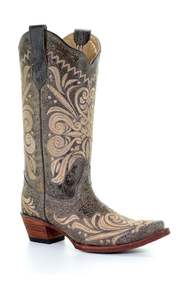 Corral Circle G Women's 13" Distressed Green & Beige Filigree Snip Toe Western Boot - L5407 - 6M