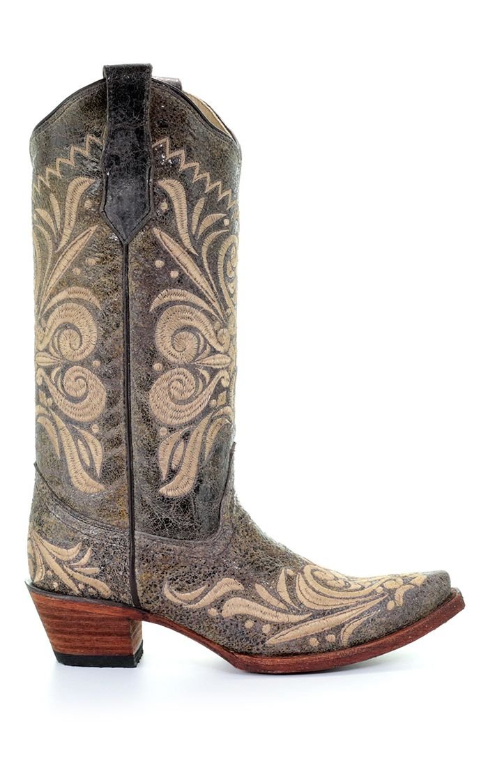 Corral Circle G Women's 13" Distressed Green & Beige Filigree Snip Toe Western Boot - L5407 - 6M