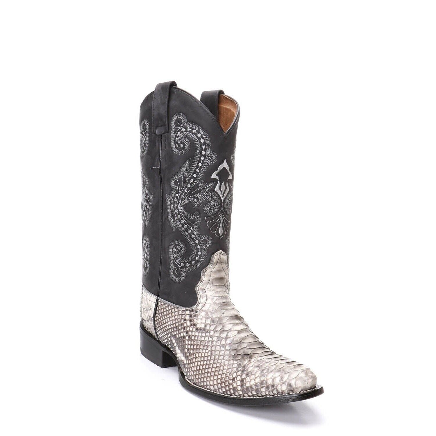 Corral Circle G Men's 11" Natural Black Python Embroidery Square Toe Western Boot - L5684 - 7D