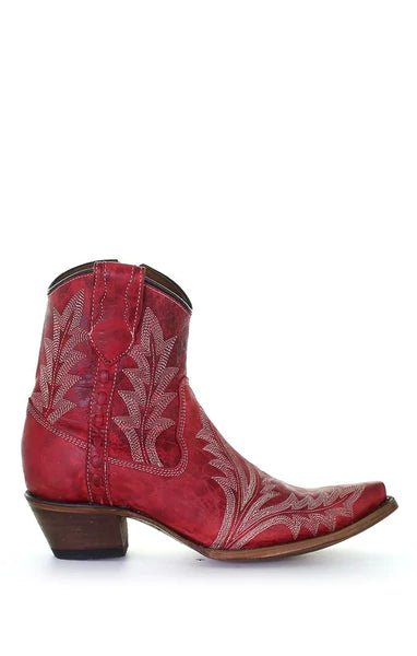 Corral Women's 8.5" Red Embroidery & Zipper Ankle Bootie - L5704 - 5M