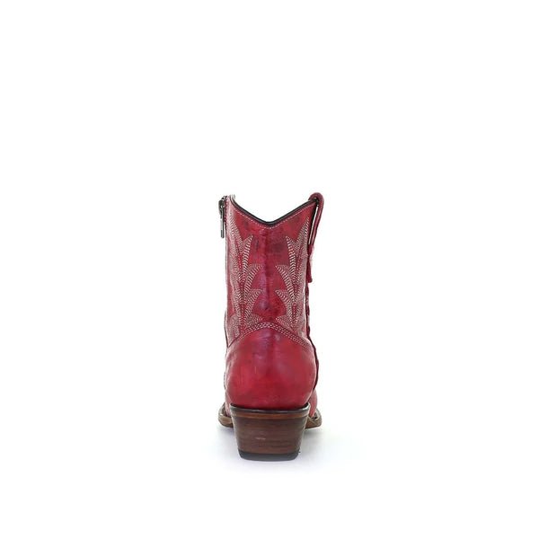 Corral Women's 8.5" Red Embroidery & Zipper Ankle Bootie - L5704 - 5M