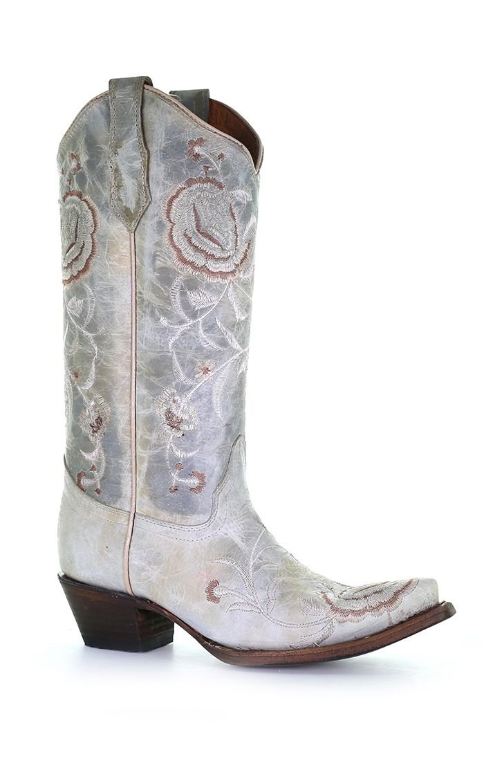 Corral Circle G Women's 13" Aqua Floral Embroidery Snip Toe Western Boot - L5711 - 6M