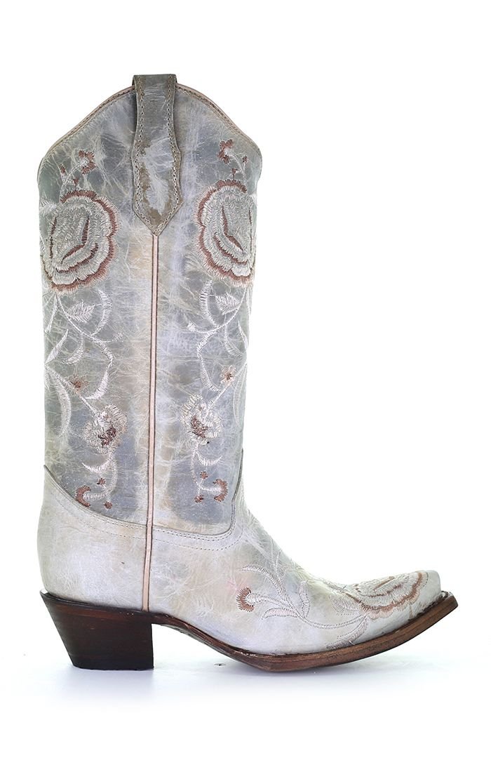 Corral Circle G Women's 13" Aqua Floral Embroidery Snip Toe Western Boot - L5711 - 6M