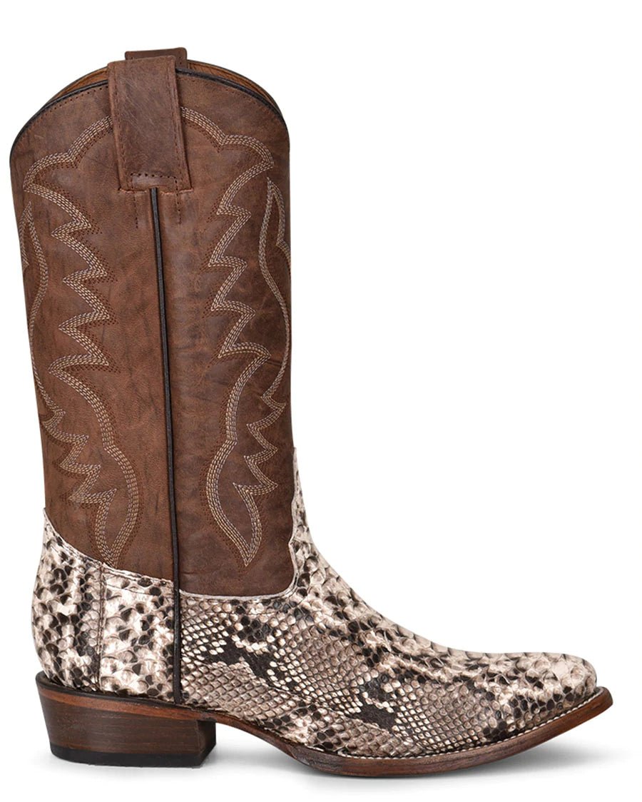 Corral Circle G Men's 13" Natural Brown Python Embroidery Round Toe Western Boot - L5830 - 6D