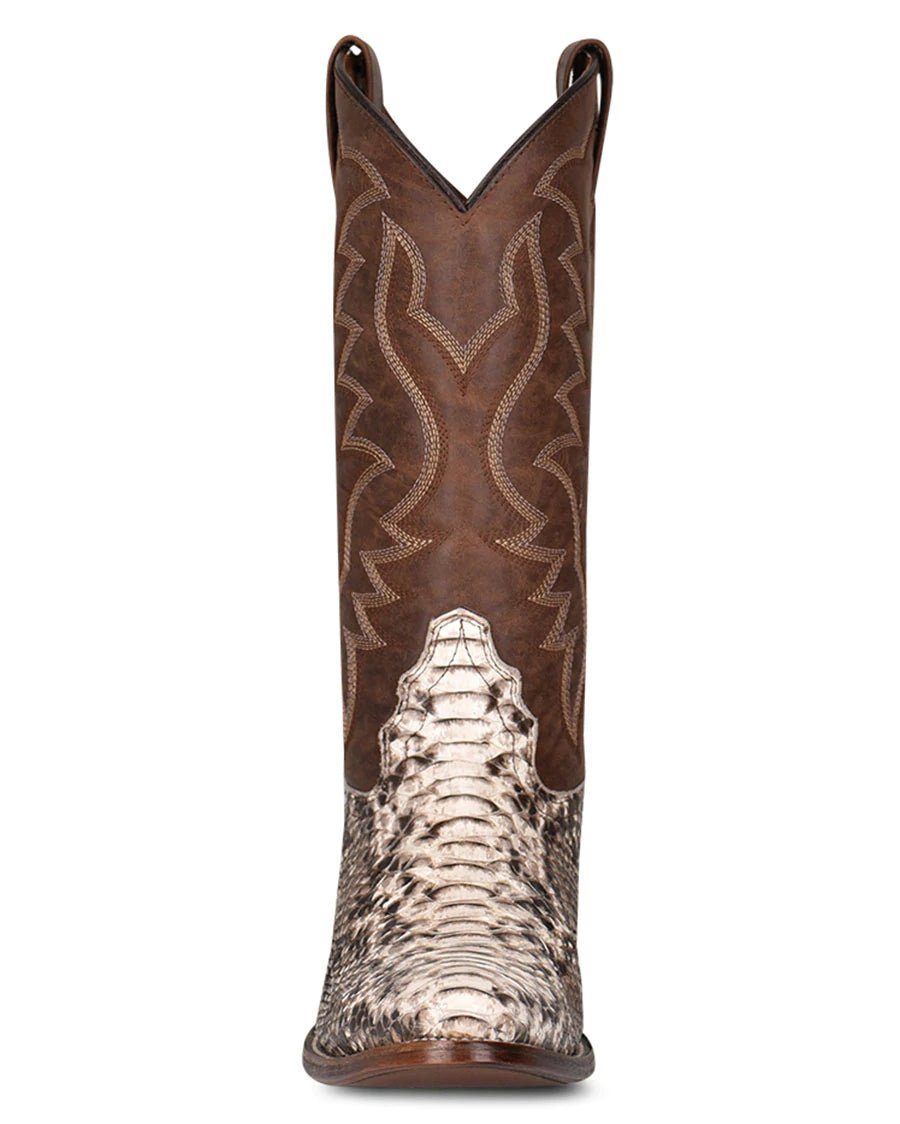 Corral Circle G Men's 13" Natural Brown Python Embroidery Round Toe Western Boot - L5830 - 6D