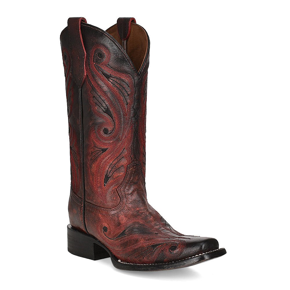 Corral Circle G Women's 12" Red & Black Embroidery Square Toe Western Boot - L5861 - 5M