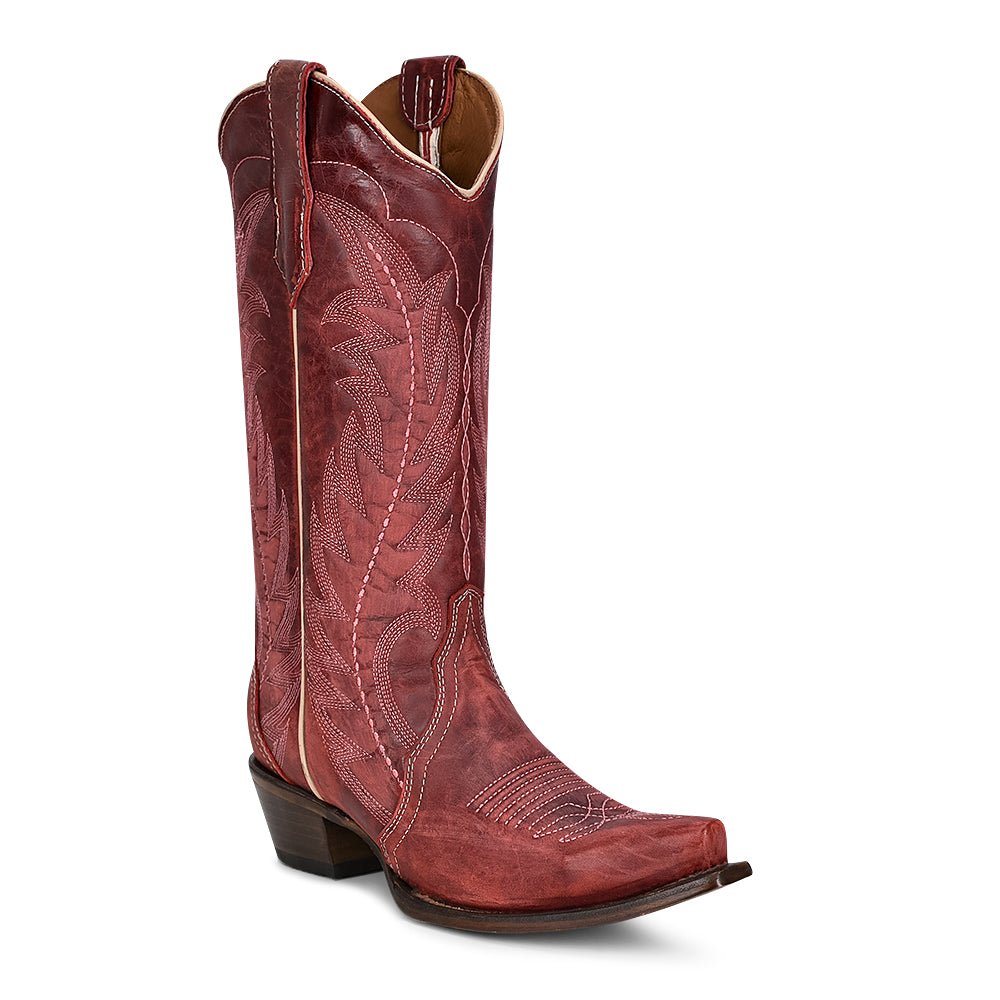 Corral Circle G Women's 13" Red Embroidery & Triad Snip Toe Western Boot - L5871 - 6M