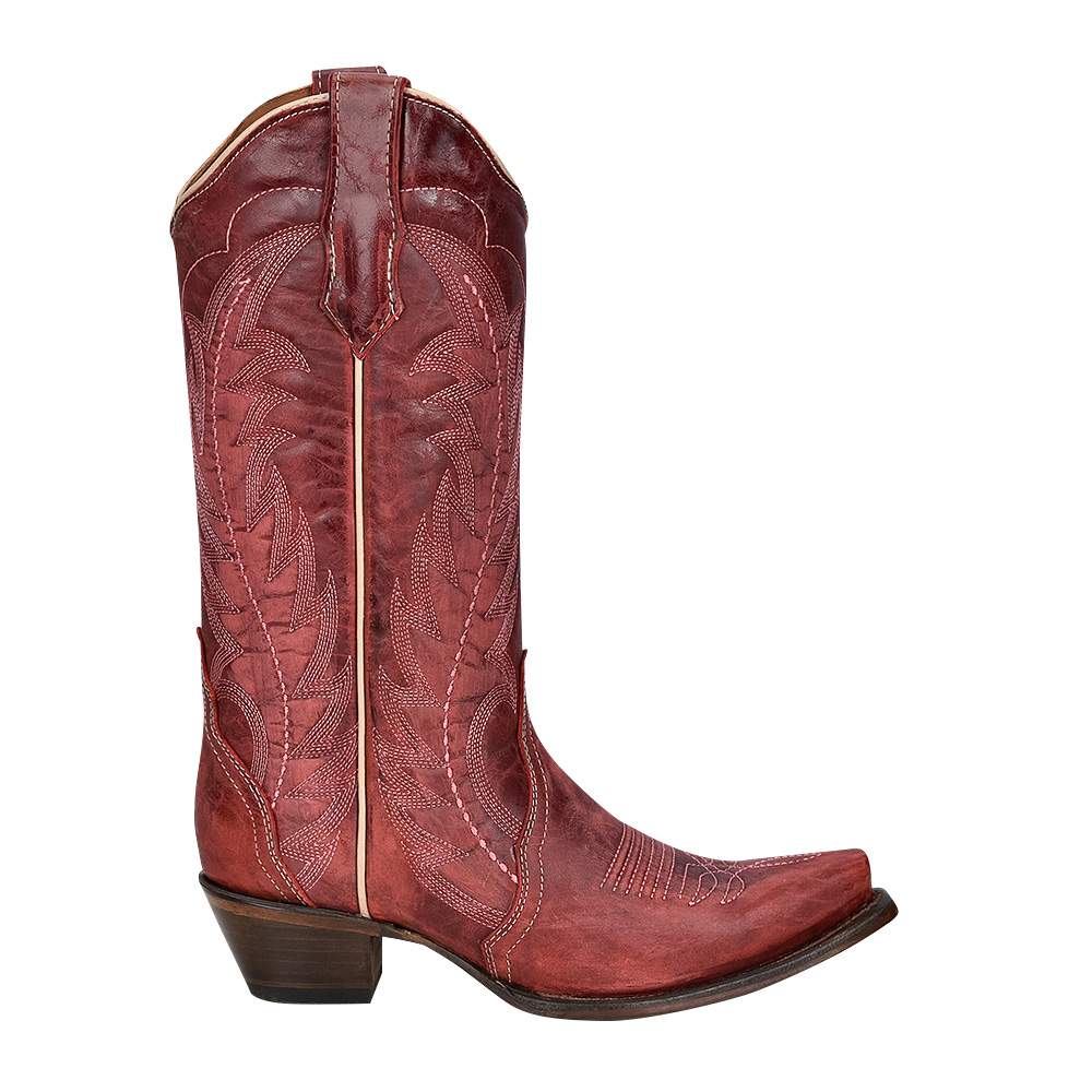 Corral Circle G Women's 13" Red Embroidery & Triad Snip Toe Western Boot - L5871 - 6M