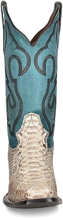 Corral Circle G Women's 12" Natural Python & Turquoise Embroidered Square Toe Western Boot - L5906 - 5M