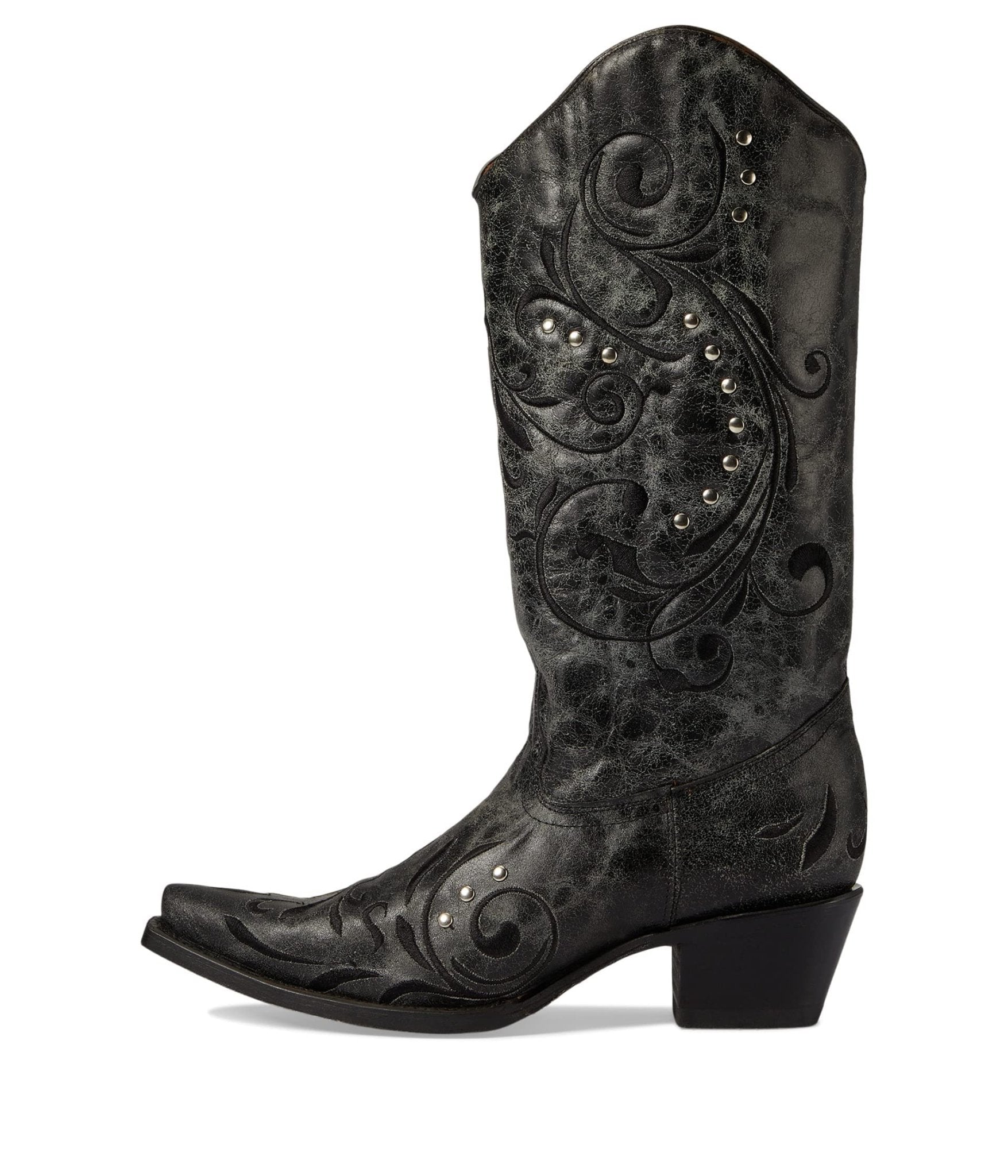 Corral Circle G Women's 13" Black & Grey Embroidery Snip Toe Western Boot - L5936 - 5M