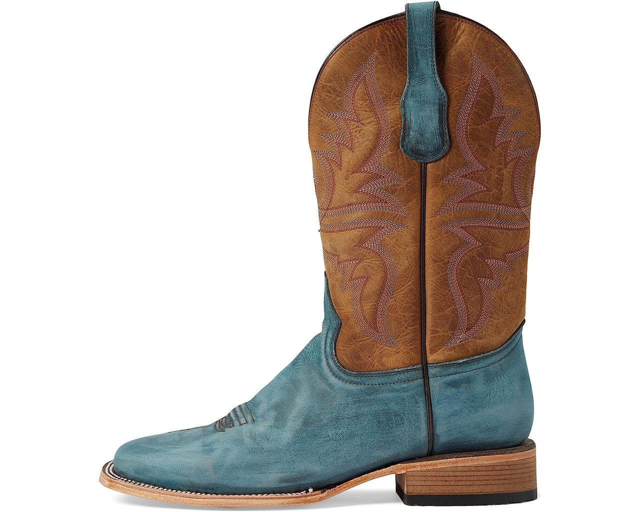 Corral Men's 12" Blue Tan Embroidery Wide Square Toe Western Boot - L5954 - 7D